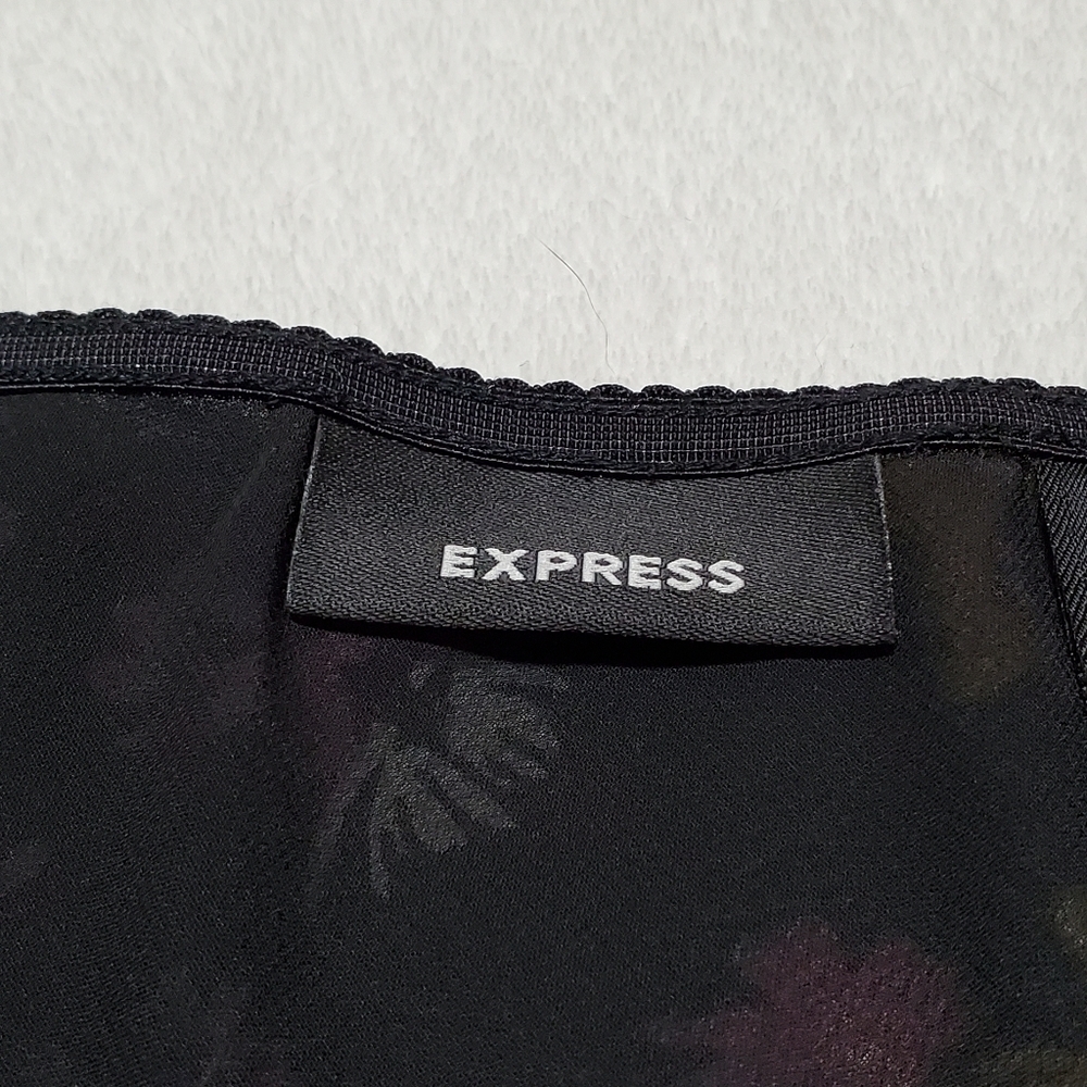 90s-Y2K Vintage Retro Express Silk Chiffon Black Multi-color Floral Midi Skirt S - Picture 12 of 13